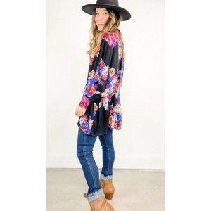 Free People Brunch a Bunch Dress Tunic Black Pink M Medium NWT